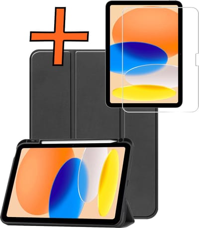 Hoesje - Geschikt voor Apple iPad A16/A18 (2025/2026) - 11 inch (11e & 12e generatie) - Met Screenprotector - Trifold Bookcase - Hard Cover Case - Met Uitsparing Geschikt voor Apple Pencil - Hardcover Book - Tablet Hoes - Zwart