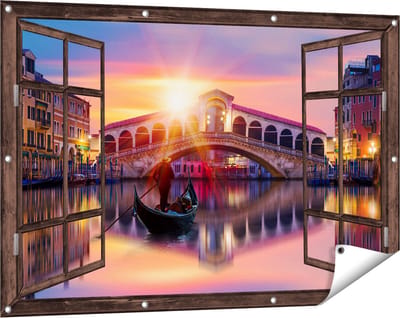 Gards Tuinposter Doorkijk Gondel bij de Rialtobrug in Venetië, Italië - 120x80 cm - Tuindoek - Tuindecoratie - Wanddecoratie buiten - Tuinschilderij