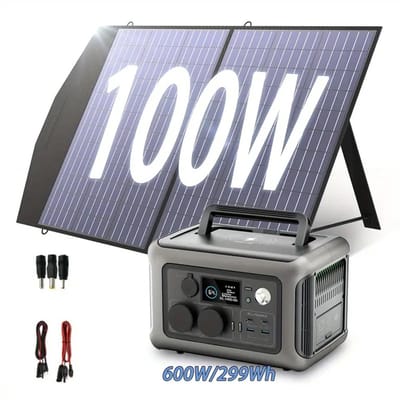 Draagbaar powerstation met zonnepaneel - 299Wh batterij voor camping en reizen