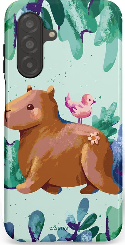 Casetastic Hoesje Geschikt voor Samsung A26 - Stijlvolle Beschermende Duo-layer Case - Capibara Vogeltjes Vriend