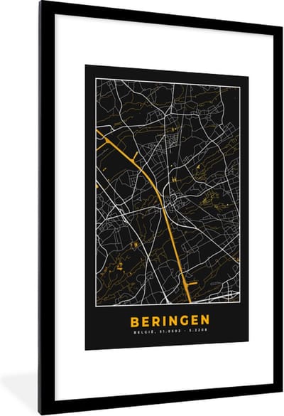 Fotolijst incl. Poster - Beringen - Stadskaart - Plattegrond - Goud - Kaart - 80x120 cm - Posterlijst