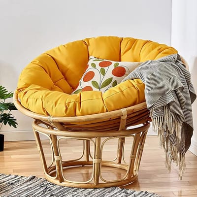 Papasan Stoelkussen - Rond Kussen - Buiten Zitten - Water & UV Bestendig - 100 x 100 cm - Geel