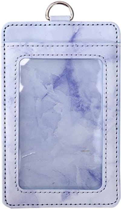 ID Kaart Houder voor Kantoor en School met Retractable Buckle, Transparante Kaartsleuf en Neopreen Halsband, Paars en Marmer Design