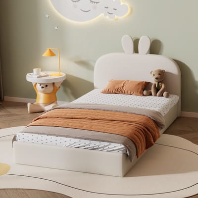 PHOEBE CAT Kinderbed - 90x200 cm - Konijnenoren hoofdeinde - Velvet - Beige