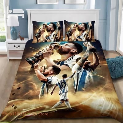 Voetbalster M-Messis Beddengoed Dekbedovertrek Kussensloop Volwassene Jongen Meisje Slaapkamer Decoratie Kinderen Enkel Dubbel Grote Maat 100x135cm-2pcs