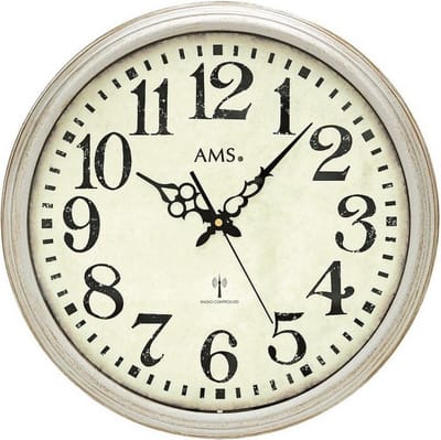 AMS F5559 - Wandklok - Analoog - Metaal - Kunststof - Mineral glas - Radiogestuurde tijdsaanduiding - Grijs - Wit - Zwart