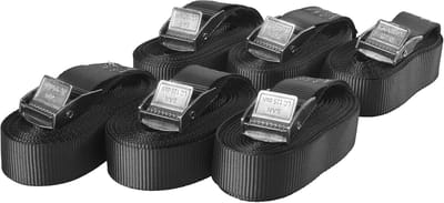 Set van 6 sjorbanden met klemsluiting - 250 kg belastbaar, 5 m lang, 25 mm breed
