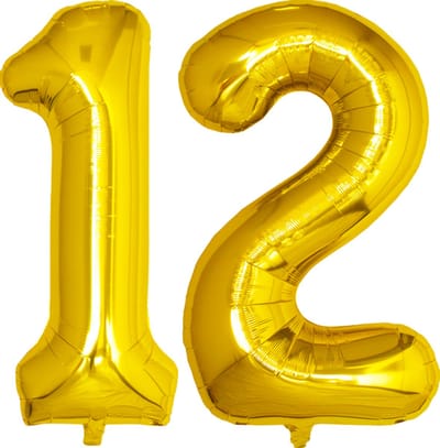 Folie Ballon Cijfer 12 Jaar Goud Verjaardag Versiering Helium Cijfer Ballonnen Feest versiering Met Rietje - 86Cm