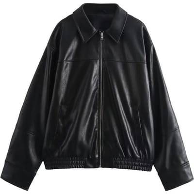 Damesjassen Cropped Faux Leren Jas Dames Herfst Lange Mouw Zwarte Bomberjassen Mode Demi-Seizoensjas M