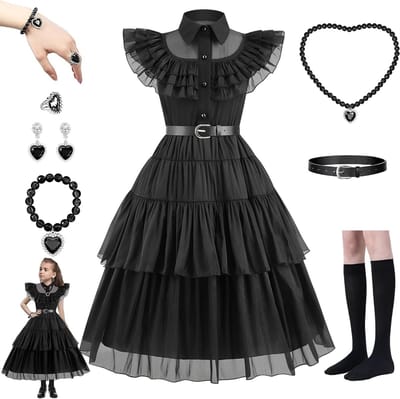 Carnaval Kostuum voor Meisjes - Gothic Cosplay Jurk voor Halloween en Feestjes - Perfect voor Woensdag Thema