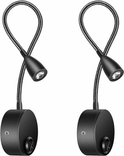 Mmgoqqt - 2-Stuks Bedside Wandlamp - LED Leeslamp Knoopnek - 3W - 3000K Warme Wit - Zwart