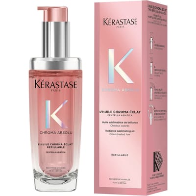 Kérastase Chroma Absolu Refillable Hair Oil and Refill Capsule Duo for Fine to Medium Hair with Glycerin & Hyaluronic Acid 75ml