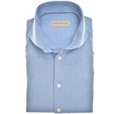 John Miller Overhemd Plain Cotton-Linen Blend Midden Blauw / male
