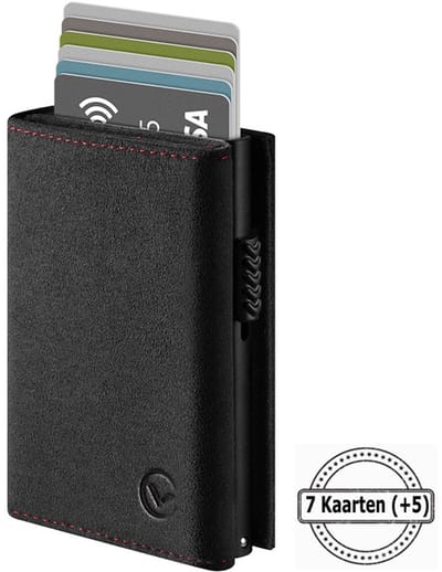 VEXON Legacy Deluxe - Wallet Pro - Premium Wallet Classic - Pasjeshouder Grijs - Kaarthouder - Met Rits - 10 Pasjes, Briefgeld en Muntgeld - RFID Creditcardhouder - Mannen en Vrouwen Portemonnee - Uitschuifbaar - Alcantara Leer - Graphite