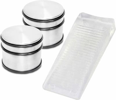 2x RVS deurstopper met rubberen bescherming + gratis deurwig transparant - 9 x 7.5 cm - 1.1 kg