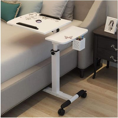 Bedtafel op wielen - Laptoptafel bijzettafel - Werk en ontspanning - In hoogte verstelbaar - 49x40cm desktop - Wit