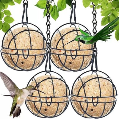 Voederbak met 4 vetbollen - Voederbak voor wilde vogels - vogelvoederhuisje - vogelvoederhuisje hangend - Vogelvoederbak voor buiten - Metaal - Zwart