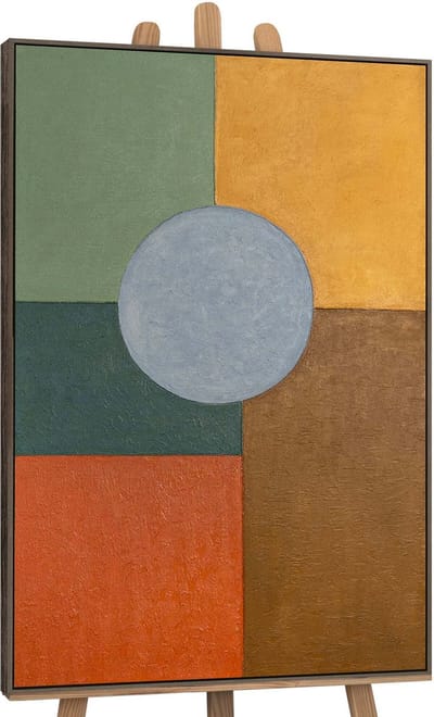 Canvas schilderij 120x80 cm handgeschilderd warme geometrie – YS-Art Gallery – Lijst: Grijs – Luxe wanddecoratie