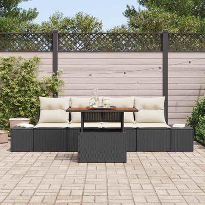 vidaXL Tuin Eettafel Set met kussen 5 pcs Zwart en Crème