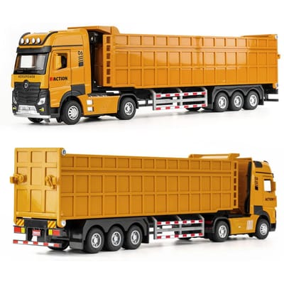 1:50 Schaal Trailer Kiepwagen Model Auto Speelgoed Legering Diecast Geluid Licht 3 Deuren Geopend Terugtrek Verkeer Bouw Voertuigen black