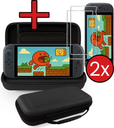 Hoes Geschikt voor Nintendo Switch 2 Case Hard Cover Bescherm Hoesje Met 2x Screenprotector - Case Geschikt voor Nintendo Switch 2 Hoes - Zwart