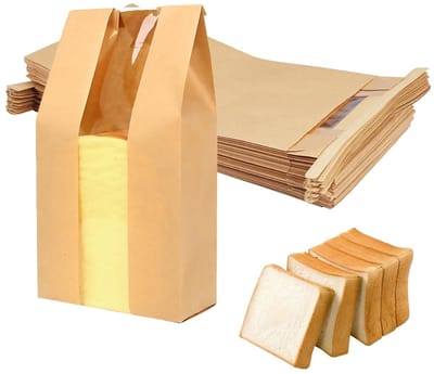 Dailygoods - 50 Stuks Bruine Broodzakken met Vensters, 23 X 5 X 12 cm Kraftpapieren Broodzakken, Bruin Kraftpapier Bakkerijzakken voor Zelfgemaakt Brood, Toast, Koekje