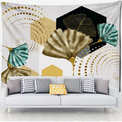 Eenvoudig Marmeren Lijn Ginkgo Blad Wandkleed Bohemian Psychedelisch Slaapkamer Woonkamer Huisdecoratie 95x70cm