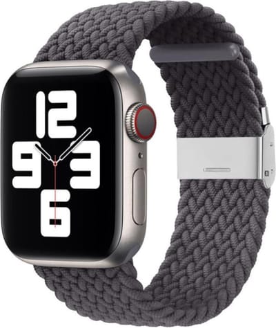 By Qubix - Geschikt voor Apple Watch bandje - Braided nylon bandje - Grijs - Geschikt voor Apple Watch 44mm / 45mm / 46mm / 49mm (Ultra 1,2 en 3) - nylon - bandje iWatch