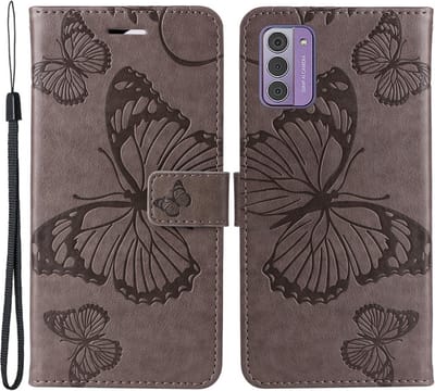 Coverup Hoesje - Geschikt voor Nokia G42 Hoesje - Coverup Vlinders Book Case - Taupe Grijs