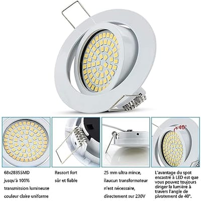 Set van 4 Ultra Platte LED Inbouwspots - 3,5 W, Draaibaar, Neutraal Wit Verlichting voor Plafond