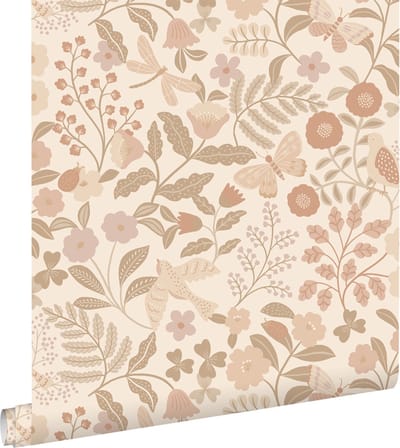 ESTAhome behang bloemen en vogels beige en zacht roze - 53 cm x 10.05 m - 139868