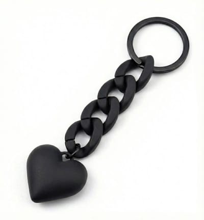 Zwarte hart sleutelhanger unisex met grove schakel ketting en hart hanger – minimalistisch design keychain compact formaat