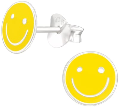 Joy|S - Zilveren smiley oorbellen - emoji - 7 mm - geel zilver - kinderoorbellen