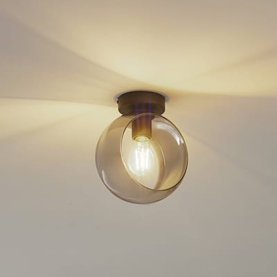 Lindby - plafondlamp - 1licht - Glas, ijzer - H: 22.6 cm - E27 - rookgrijs, zwart