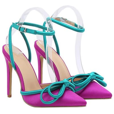 Sandalen met enkelbandje met vlinderknoop Dames Designer Hoge Hakken Pumps Stiletto Puntige Neus Slingback Jurk Feest Banketschoenen 33 paars