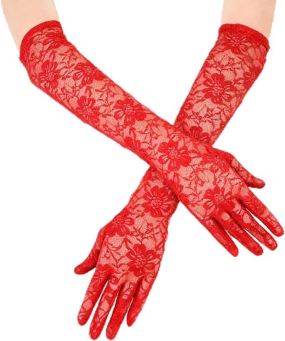 Korte Kanten Handschoenen voor Dames, Ellebooglange Opera Handschoenen met Bloemenpatroon, Ideaal voor Bruiloften, Vintage Feesten en Dansen
