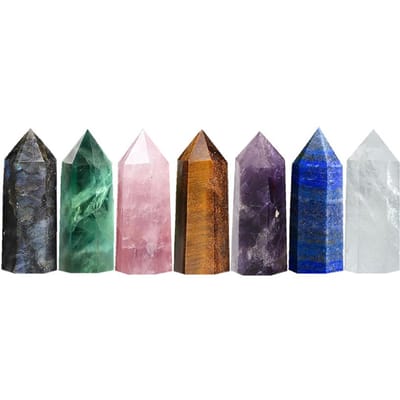 Baguette Pointes de Pierres Naturelles et Cristaux Ensemble de 7 Pièces Pierre de Guérison Reiki Quartz Rose Améthyste Pierres Minérales Artisanat en Cristal Décoration Intérieure