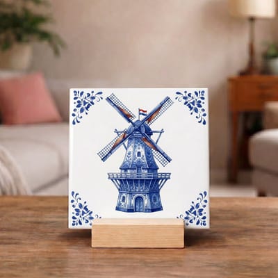 Delftsblauw Tegeltje 11x11 Windmolen – Hollandse Wanddecoratie Cadeau