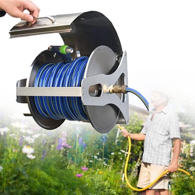 Tuinslangoproller - Slanghaspel Trolley - Tuin Water Geven - Wandmontage Portable - 15 Meter Slang - Zwart
