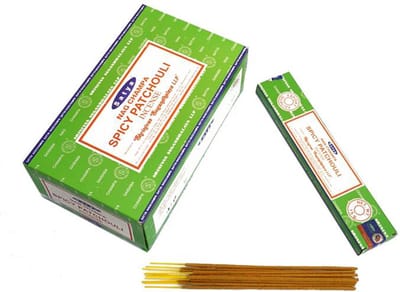 Wierookstokjes - Satya - Spicy Patchouli - doos met 12 pakjes