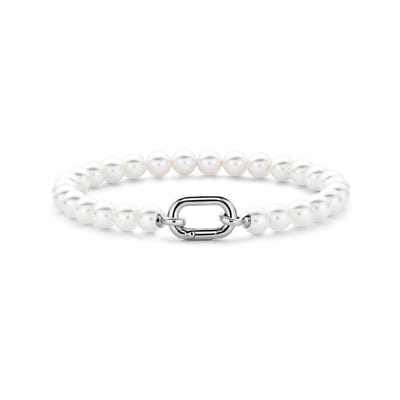 TI SENTO Dames Armband - 925 zilver - Wit parel - Maat M - 23037PW