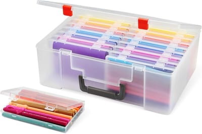 Famanu – Opbergdoos voor foto's en knutselmaterialen met 16 binnenvakken, transparant, 10x15 cm