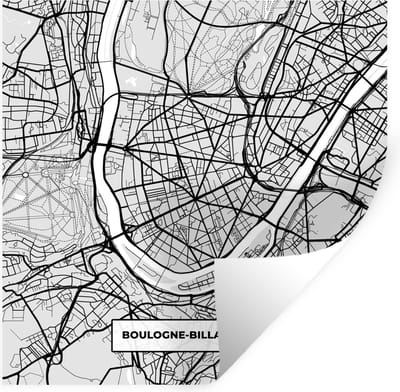 Muurstickers - Sticker Folie - Boulogne-Billancourt - Plattegrond - Frankrijk - Kaart - Stadskaart - 100x100 cm - Plakfolie - Muurstickers Kinderkamer - Zelfklevend Behang XXL - Zelfklevend behangpapier - Stickerfolie