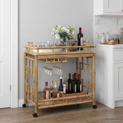 vidaXL - Wijn - Trolley - Met - Wielen - Naturel - 85 - x - 50 - x - 93 - cm - Bamboe