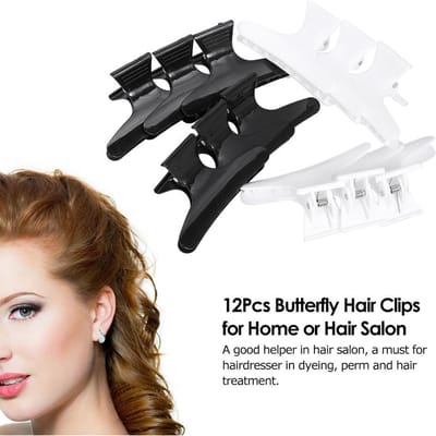 12 Stuks Vlinder Haarclips Haar Klemmen Plastic Haarspeld Tanden Zwart Wit Salon Kappers black