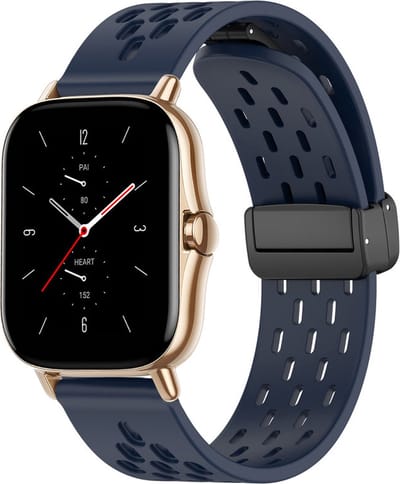 Siliconen bandje - geschikt voor Amazfit GTS / GTS 2(E) / GTS 2 Mini / GTS 3 / 4 (Mini) / Bip (S) / Bip U (Pro) / Bip Lite / Bip 3 (Pro) / GTR 42 mm / Pop (Pro) / Active (2) - donkerblauw