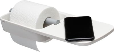 Tiger Tess - Wc rolhouder met planchet - Zelfklevend - 3M tape - boren - Wit / Lichtgrijs
