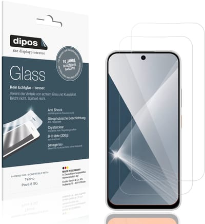 dipos – 2x Pantserfolie geschikt voor Tecno Pova 8 5G | 9H Screenprotector