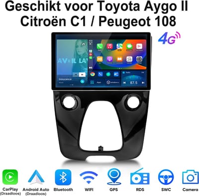 JUNSUN Android 15 Autoradio - Geschikt voor Toyota Aygo II / Citroën C1 / Peugeot 108, 4+64GB, Draadloze CarPlay & Andriod Auto, DAB+, GPS-navigatiesysteem, Bluetooth, Stuurwielbediening, WiFi, 13.1-inch 2k Touchscreen, DSP, 4G, Octa-core processor