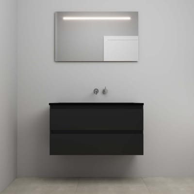 On-Line Badkamermeubelset - 100 cm - Voorgemonteerd - Ladestructuur - Acryl Wastafel - zonder Kraangat - Spiegel met LED-Verlichting - Mat Zwart